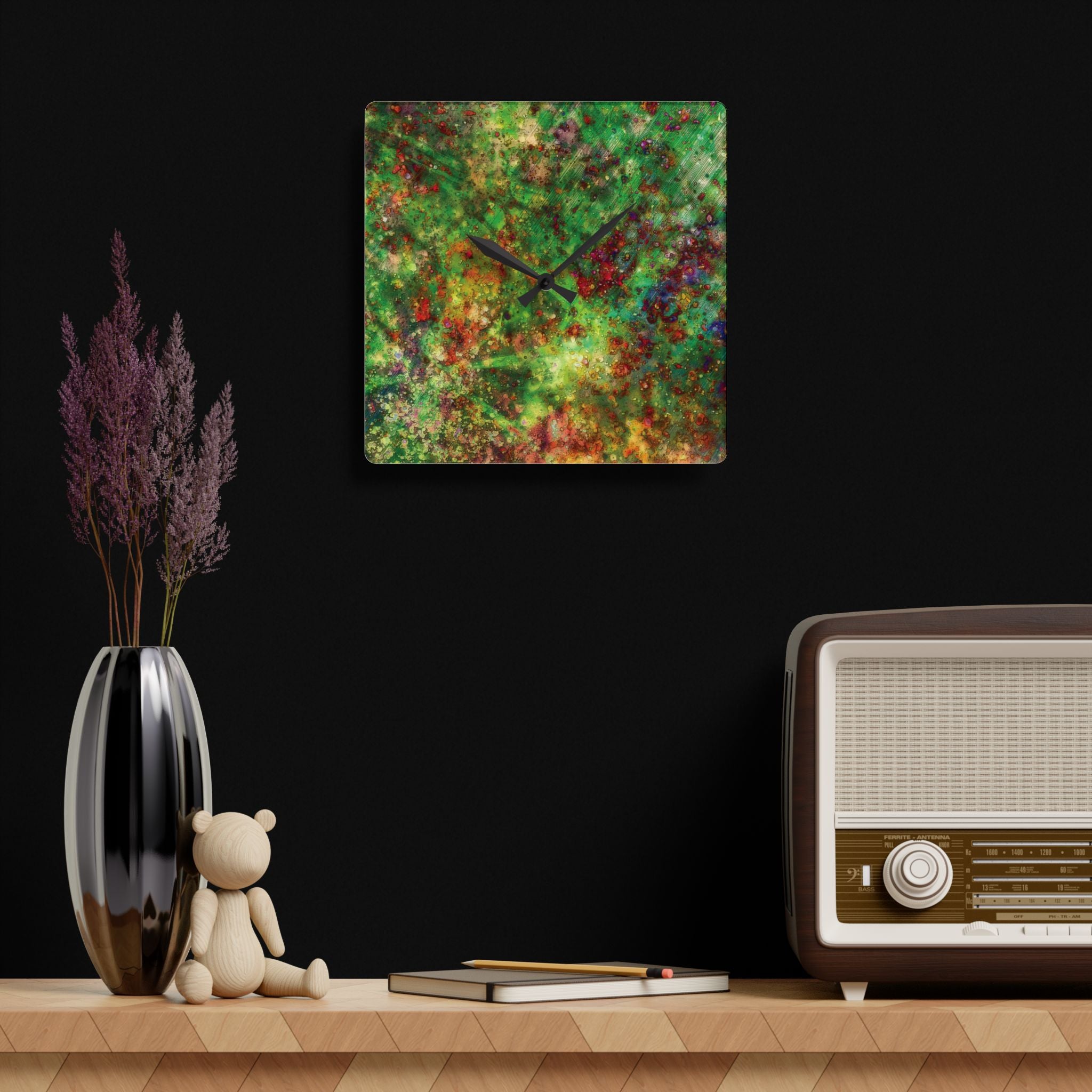 HOUR1207 Timekeeper II acrylic wall clock abstract layered design detail