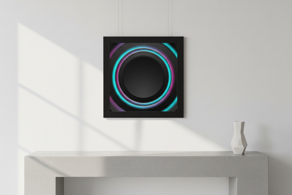 abstract wall art "Orbit Void I" framed artwork in modern interior  minimalist decor