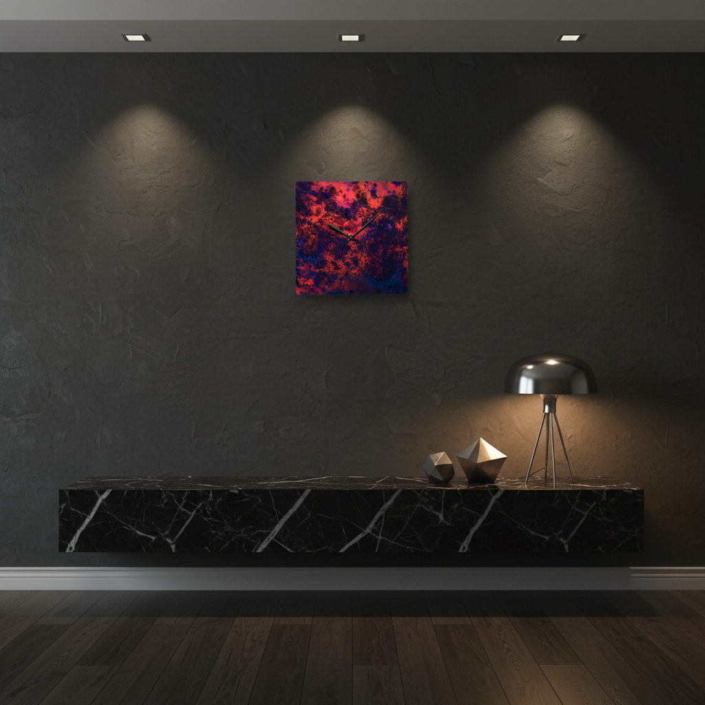 acrylic wall clock "Nocturn I" in dark grey interior bold abstract red wall clock minimalist design
