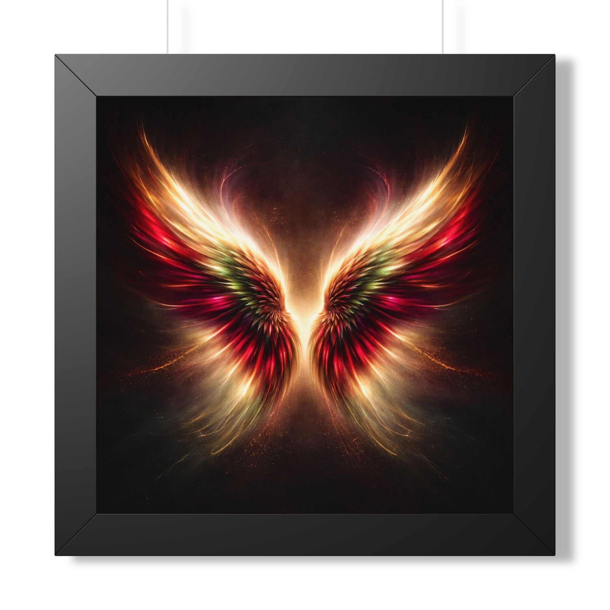 abstract wall art "Wings of Desire I" glowing red wings symmetrical composition modern luxury artwork