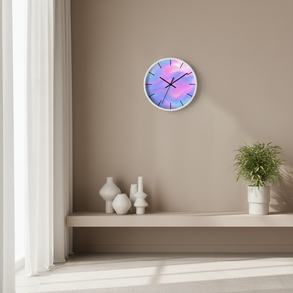 round wall clock "Soft Aura" in modern interior minimalist home decor soft gradient design