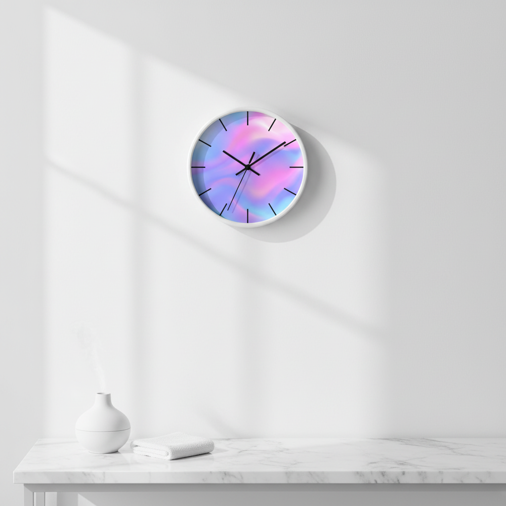 round wall clock "Soft Aura" in modern interior minimalist home decor soft gradient design