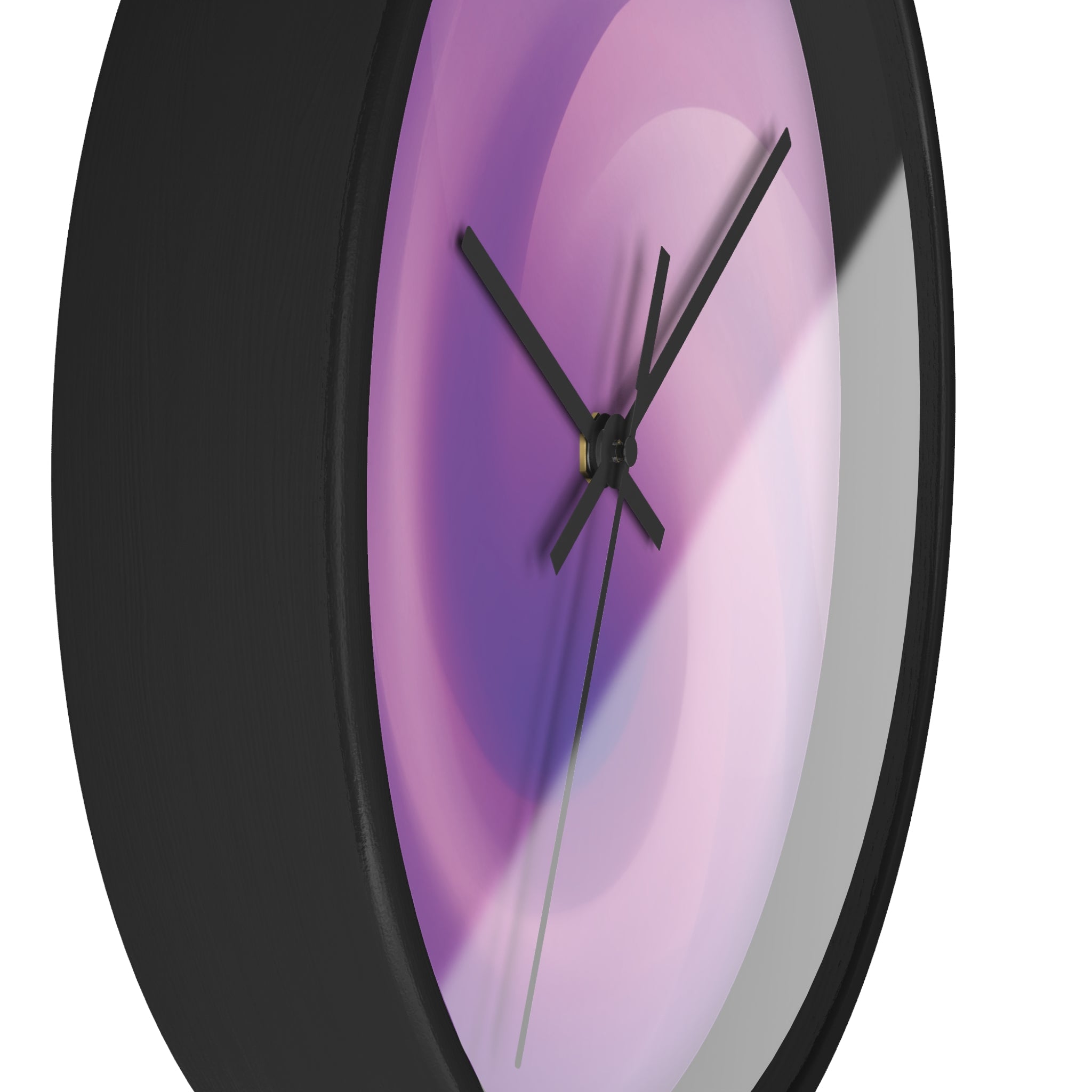 close up round wall clock "Purple May" purple gradient dial acrylic surface detail