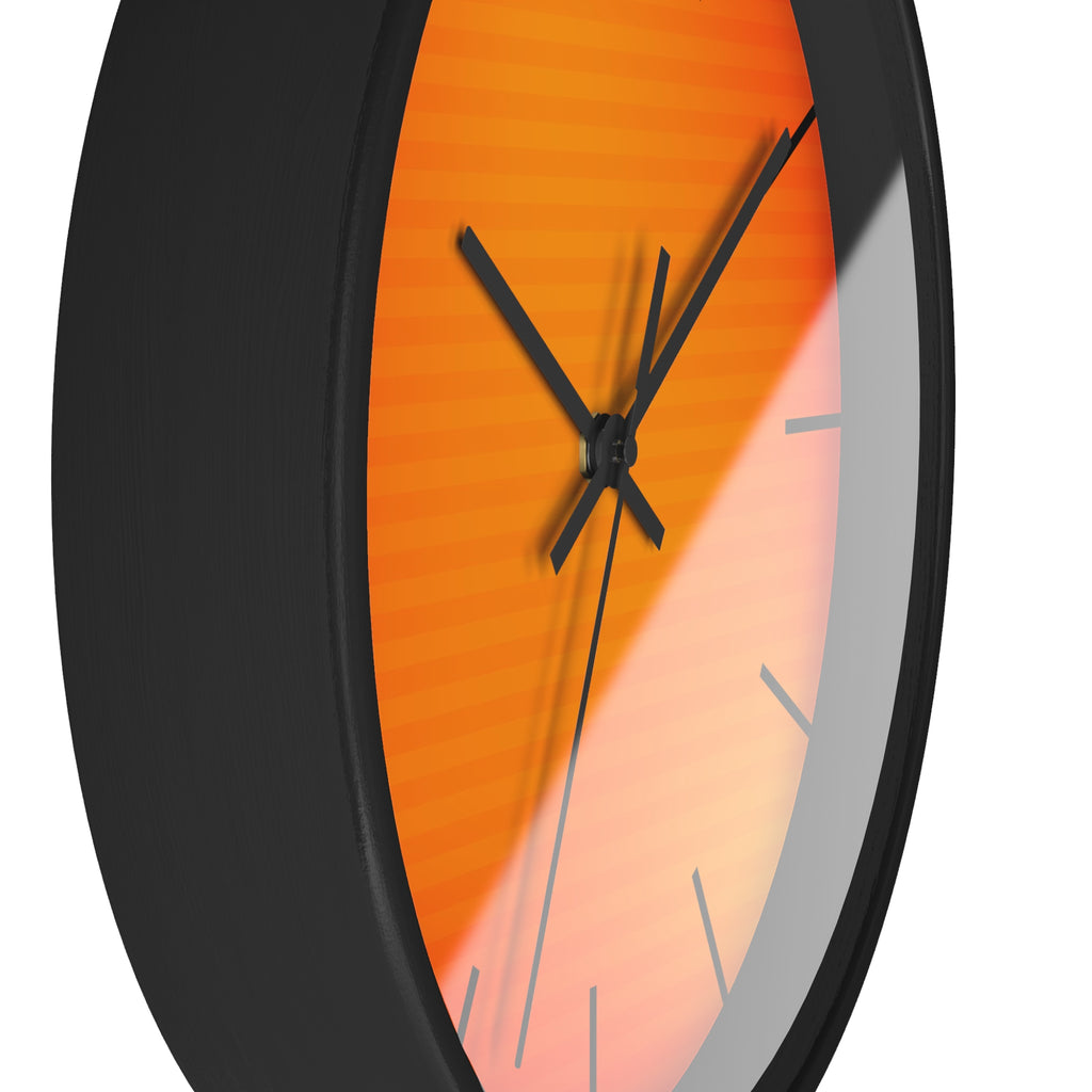 close up round wall clock "Solaris Noir" orange concentric circle design modern decor detail