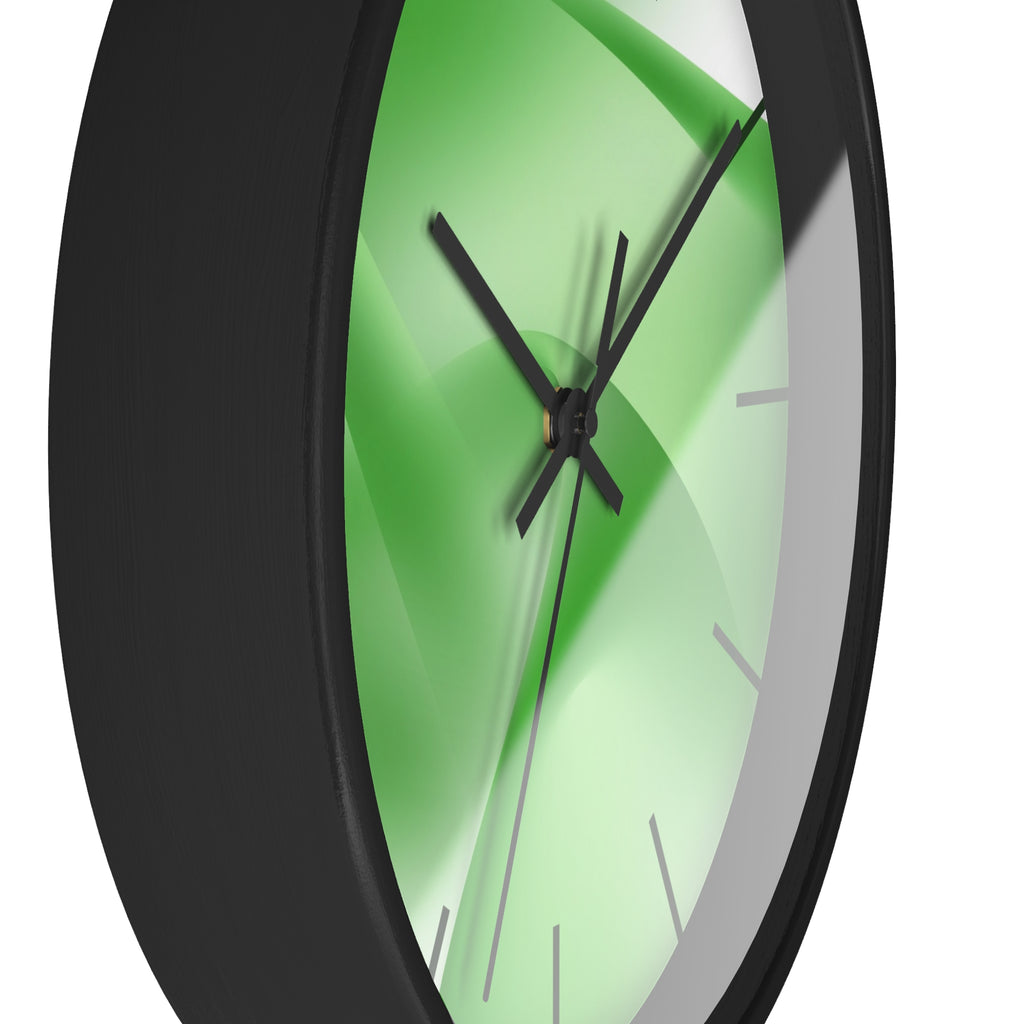 close up round wall clock "Verdant Aura" green abstract circular pattern modern design detail