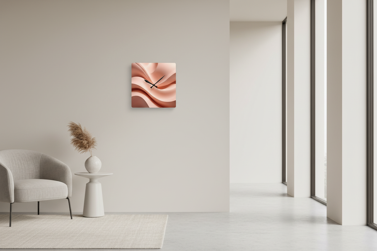 acrylic wall clock "Linea Rosa" in bright interior soft pink abstract wall clock modern minimalist decor