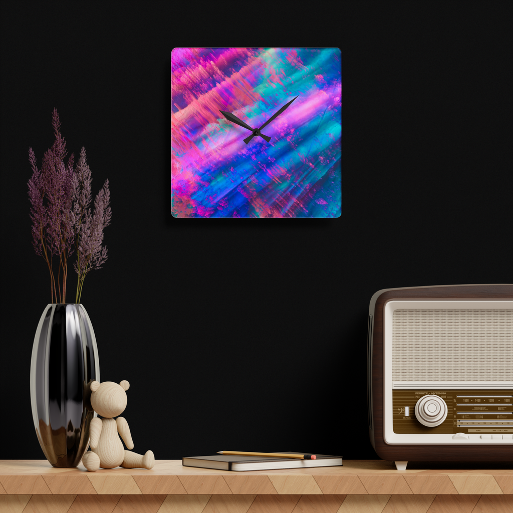 acrylic wall clock "Aurora Dreams" in dark grey interior vibrant gradient wall clock minimalist design