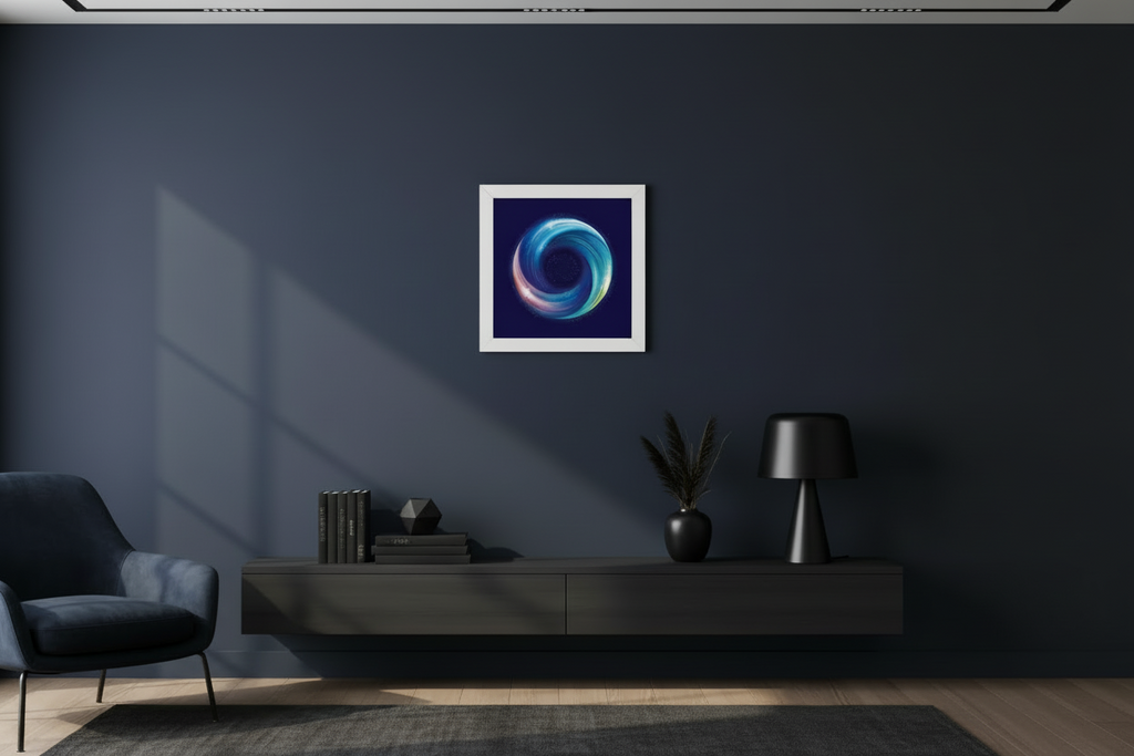 abstract wall art "Astro Hole II" in dark interior deep space abstract wall art modern decor