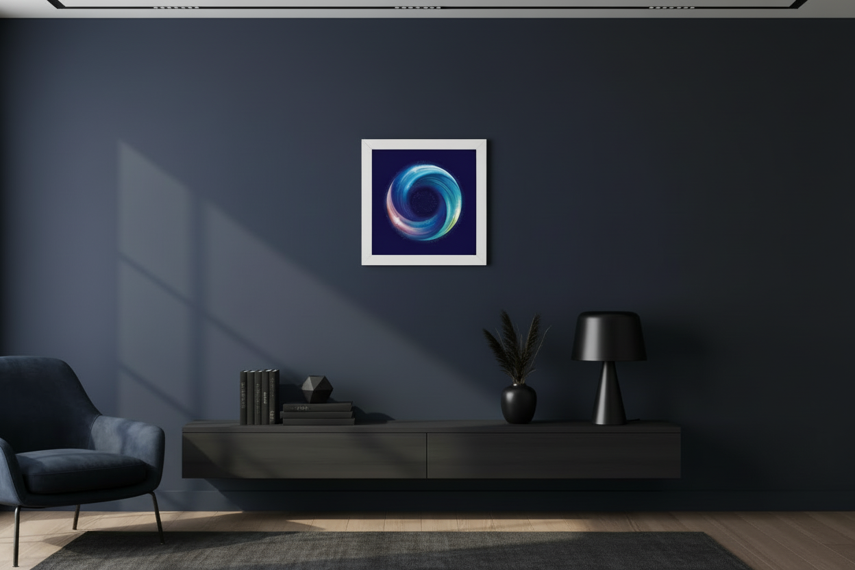 abstract wall art "Astro Hole II" in dark interior deep space abstract wall art modern decor