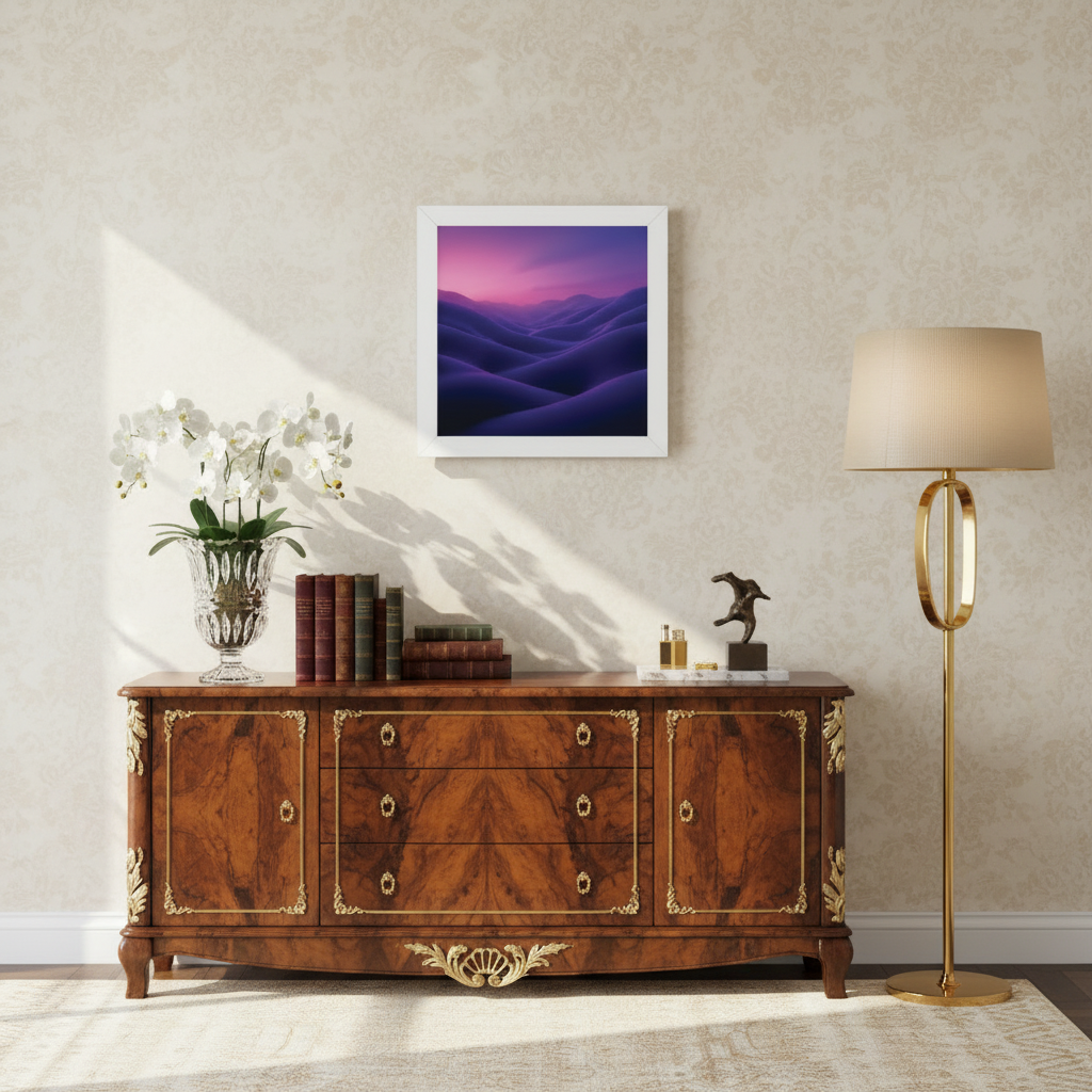 abstract wall art "A Dream of the Violet Valley" in bright interior purple gradient artwork modern decor