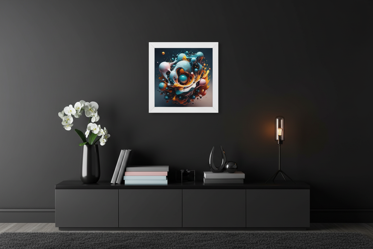 abstract wall art "Flowing Form II" in dark interior flowing abstract wall art modern decor