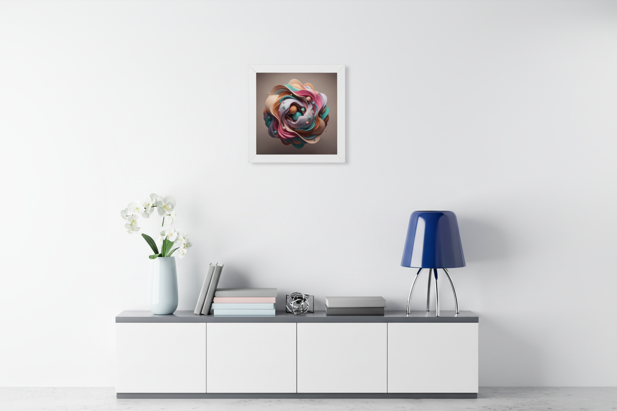 abstract wall art "Flowing Form" in bright interior fluid abstract artwork modern minimalist decor