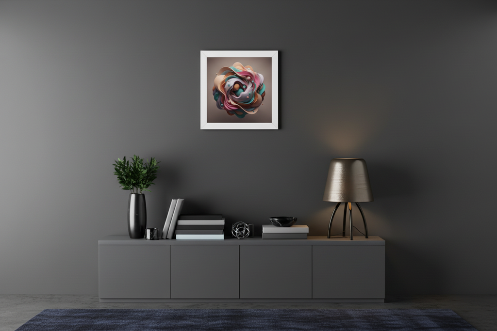 abstract wall art "Flowing Form" in dark interior flowing abstract wall art modern decor