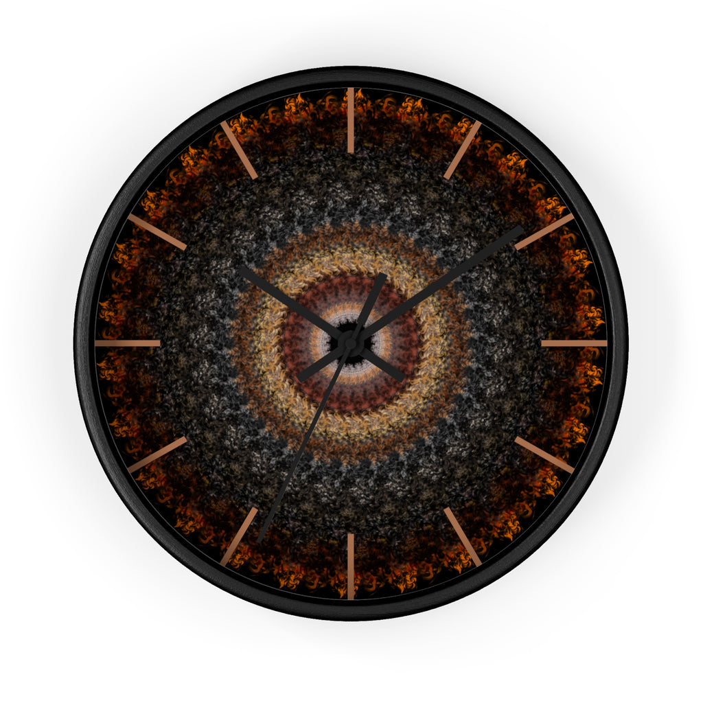 Close-up detail of Embers of Eternity artistic round wall clock by HOUR1207
