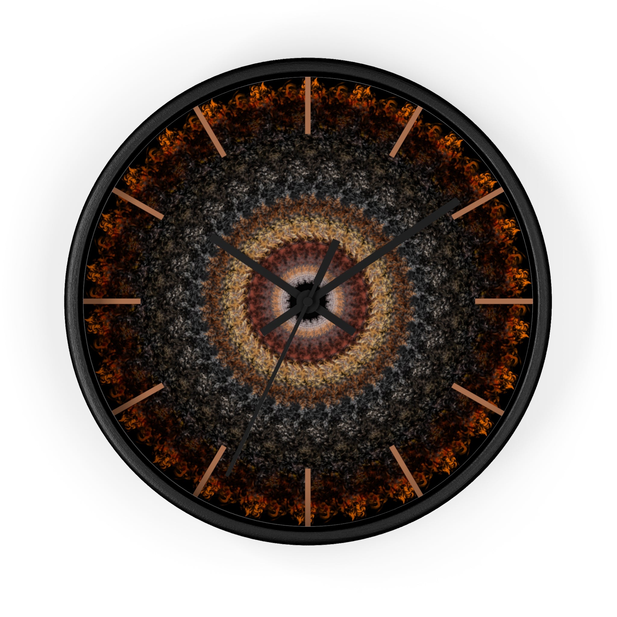Close-up detail of Embers of Eternity artistic round wall clock by HOUR1207