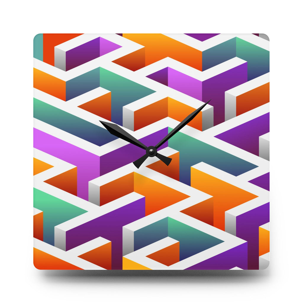 acrylic wall clock "LABYRINTH I" geometric abstract pattern modern square wall clock colorful design
