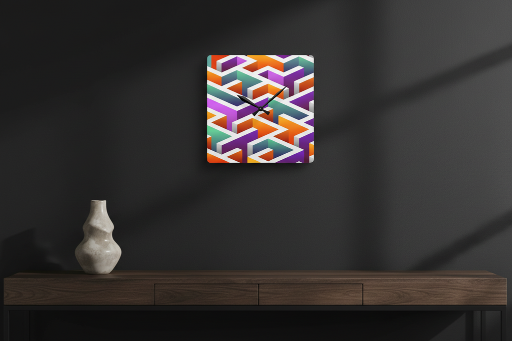 acrylic wall clock "LABYRINTH I" in dark grey interior bold geometric modern wall clock design