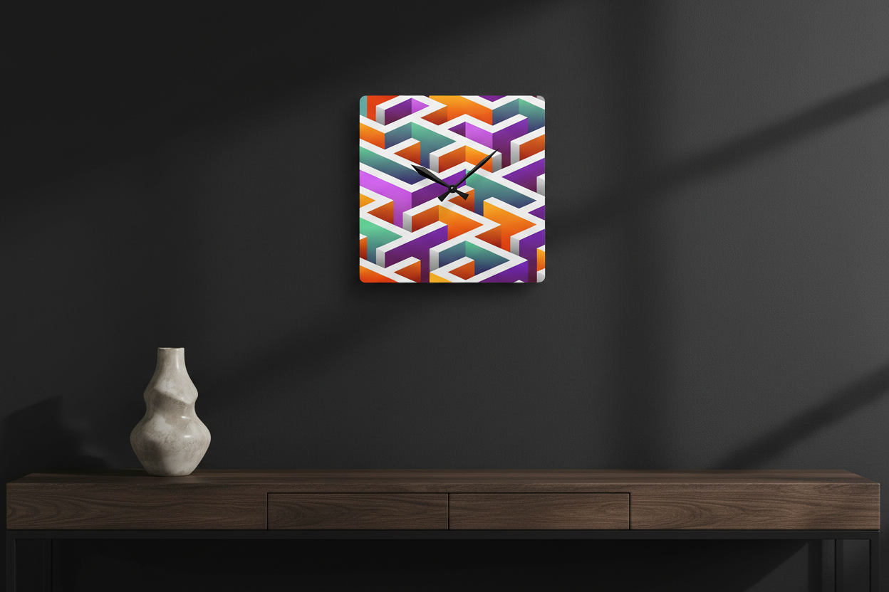 acrylic wall clock "LABYRINTH I" in dark grey interior bold geometric modern wall clock design