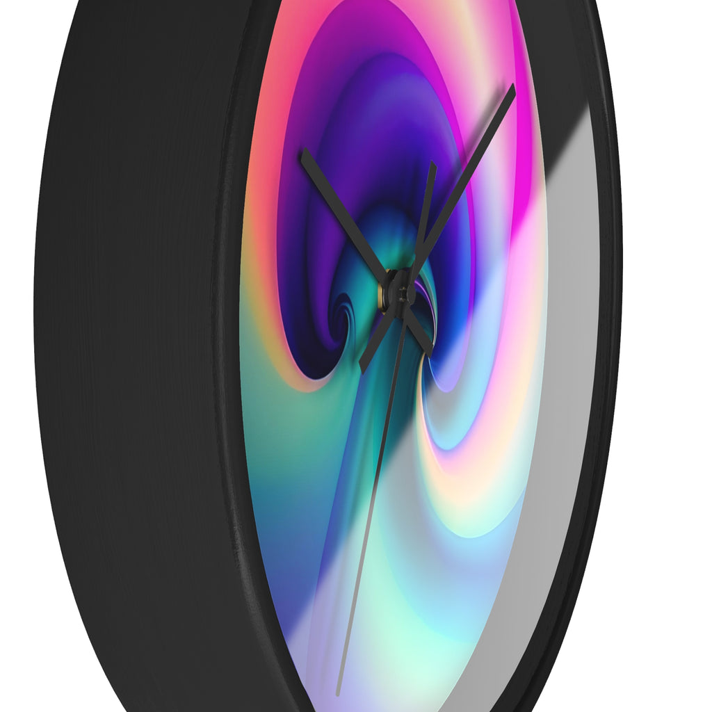 close up round wall clock "Prism Spiral" colorful spiral pattern detail modern design