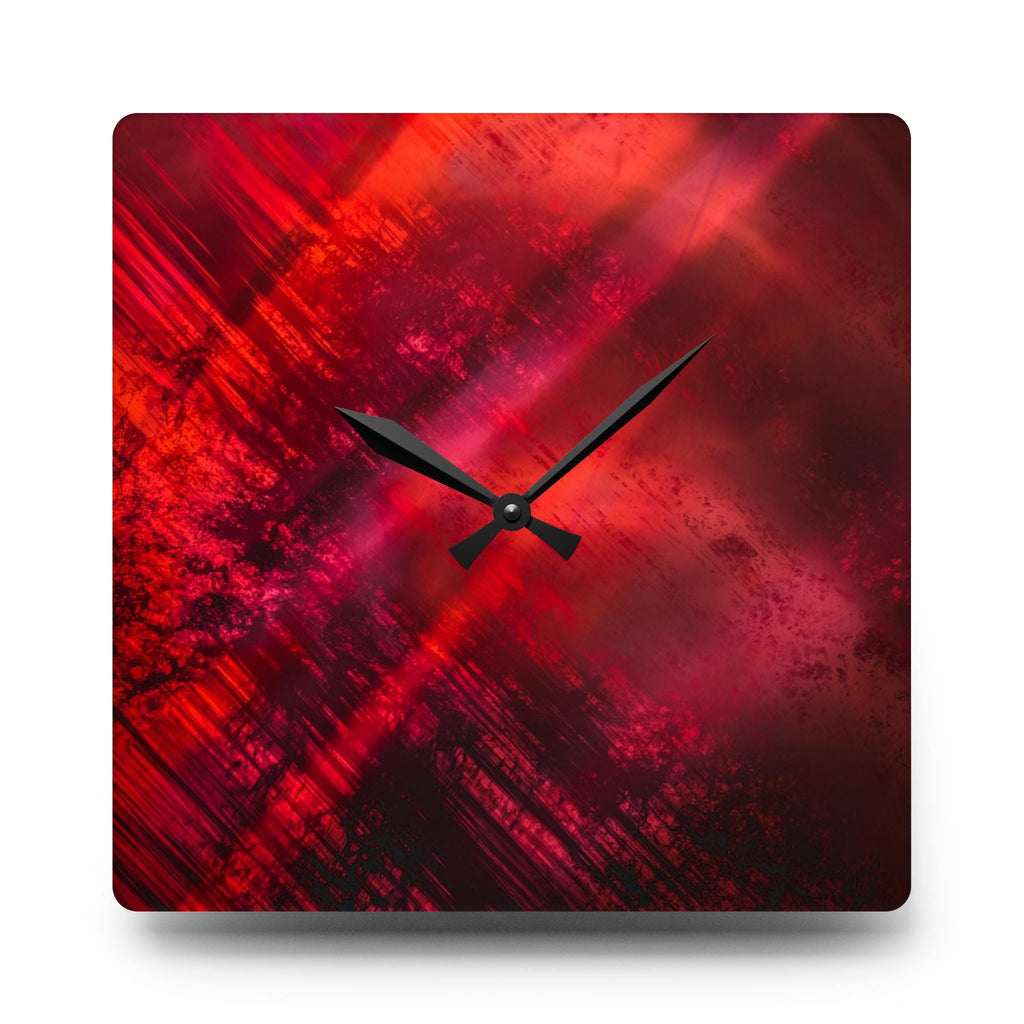acrylic wall clock "Red Dragon II" abstract red flowing design modern square wall clock bold decor