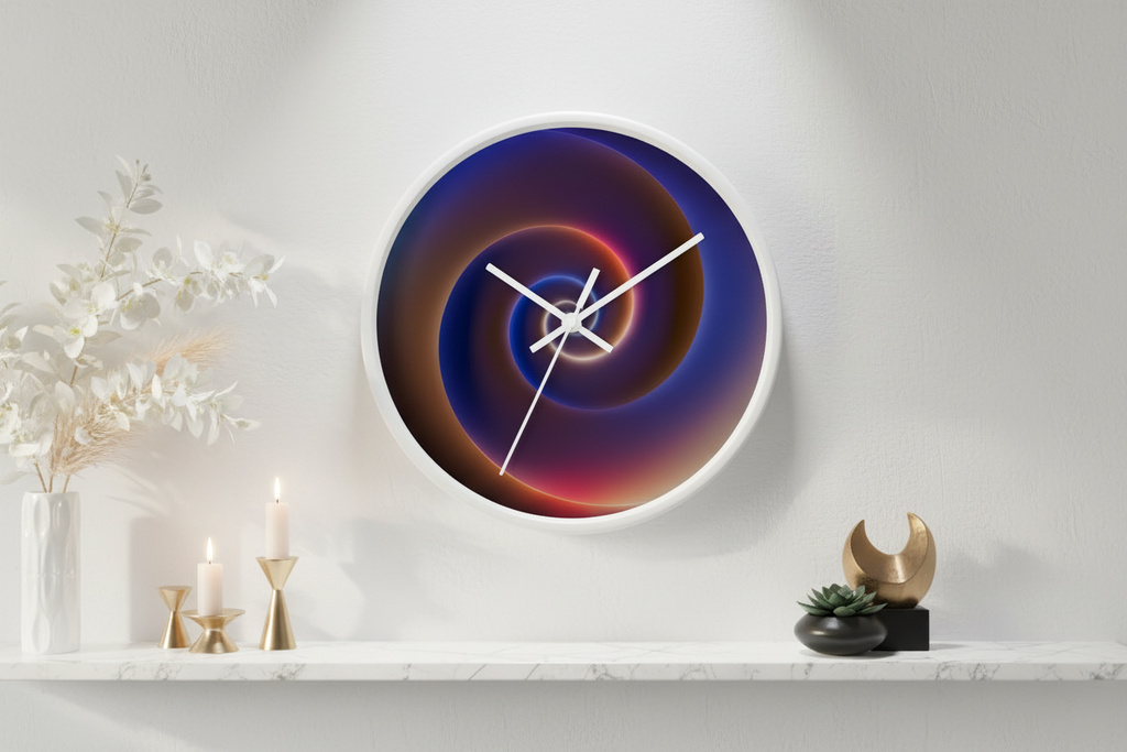 round wall clock "Eclipse Spiral" in modern interior minimalist home decor spiral design