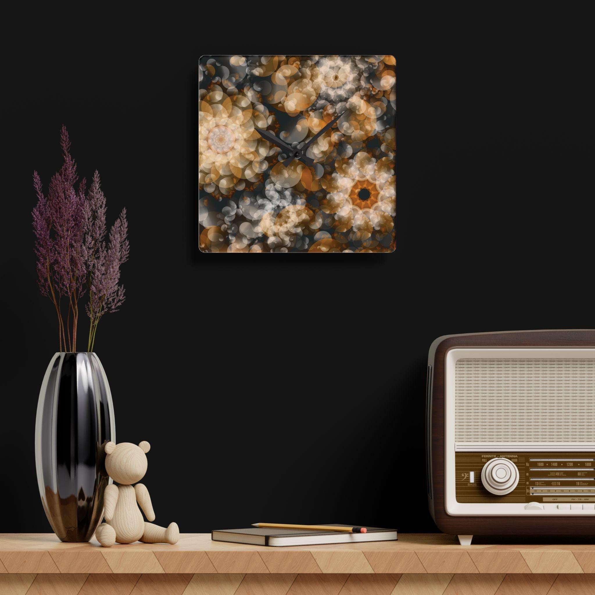 acrylic wall clock "Lumica" in dark grey interior glowing abstract wall clock minimalist design