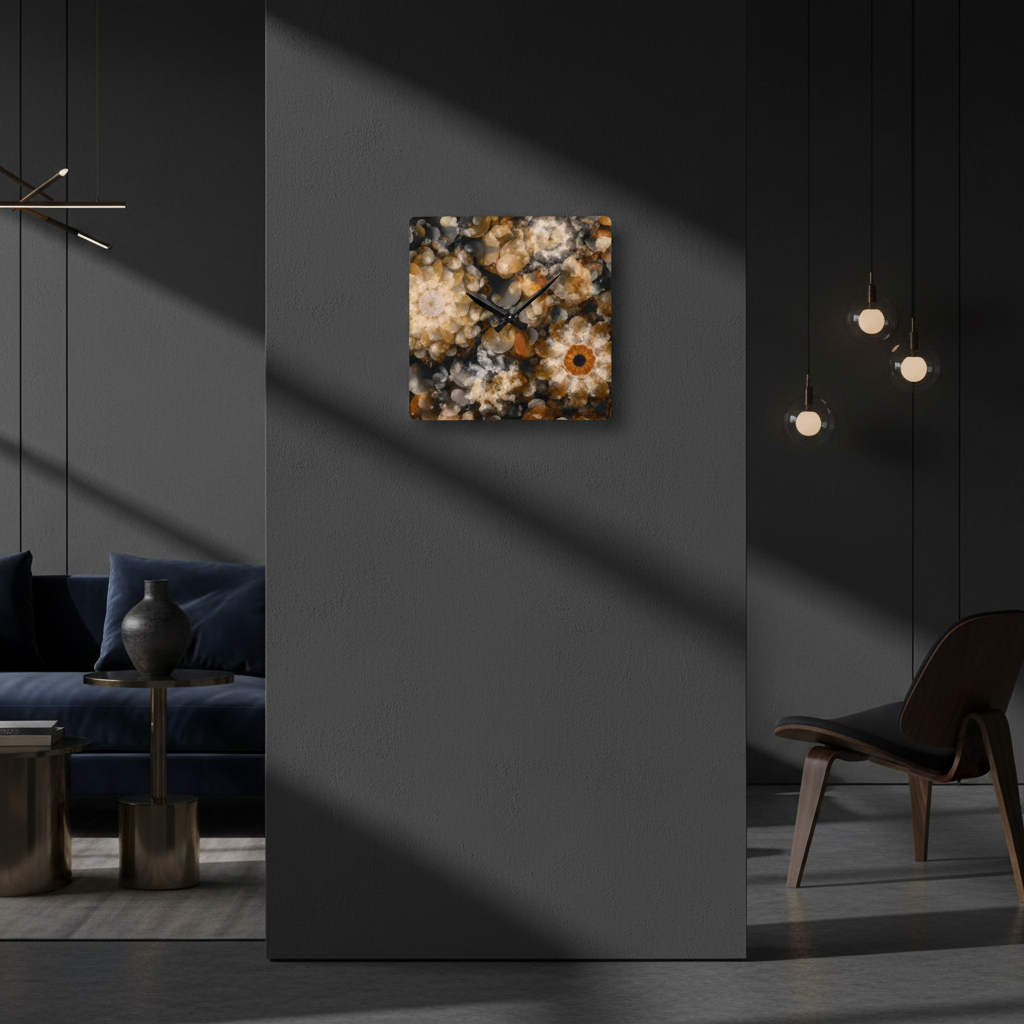acrylic wall clock "Lumica" in dark grey interior glowing abstract wall clock minimalist design