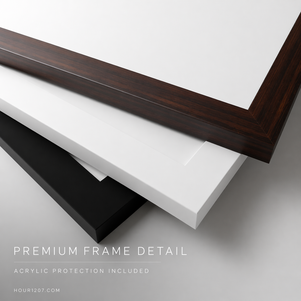 premium wooden frame detail with acrylic protection for modern wall art print