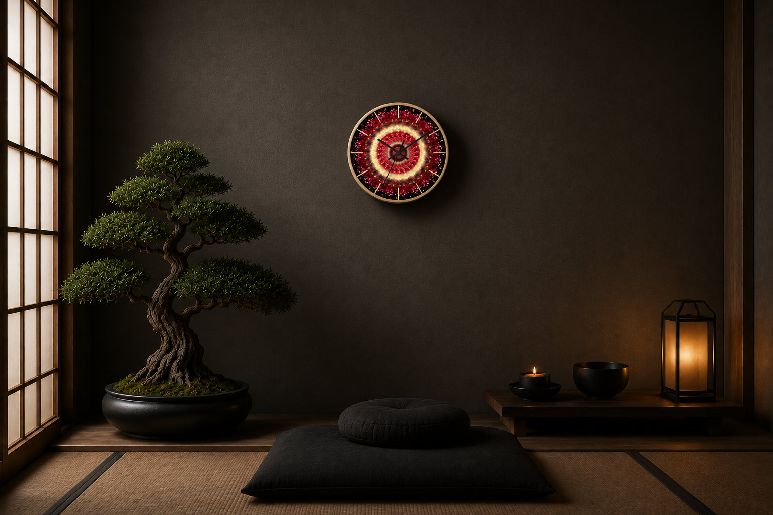 seraphine-radiant-mandala-wall-clock-dark-interior-japan-by HOUR1207