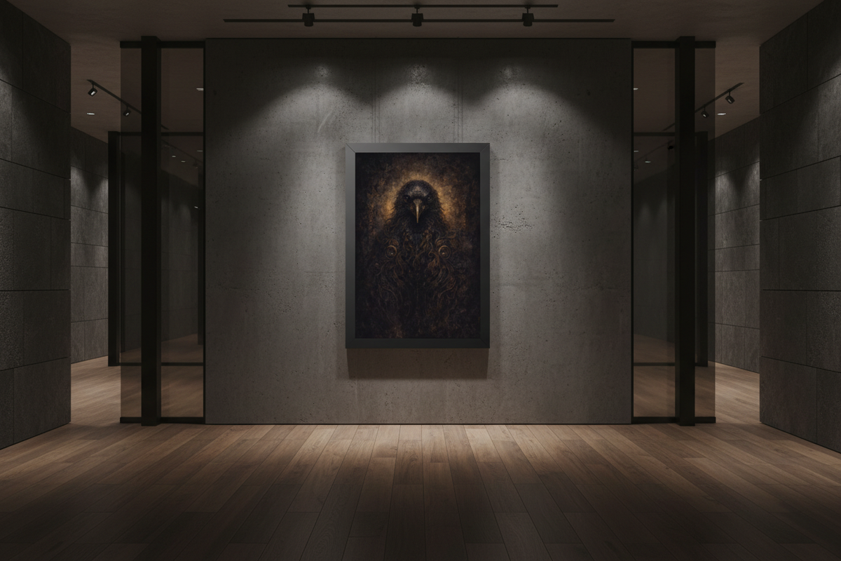 Silent Witness fine art piece showcased in a premium contemporary exhibition space with architectural lighting.