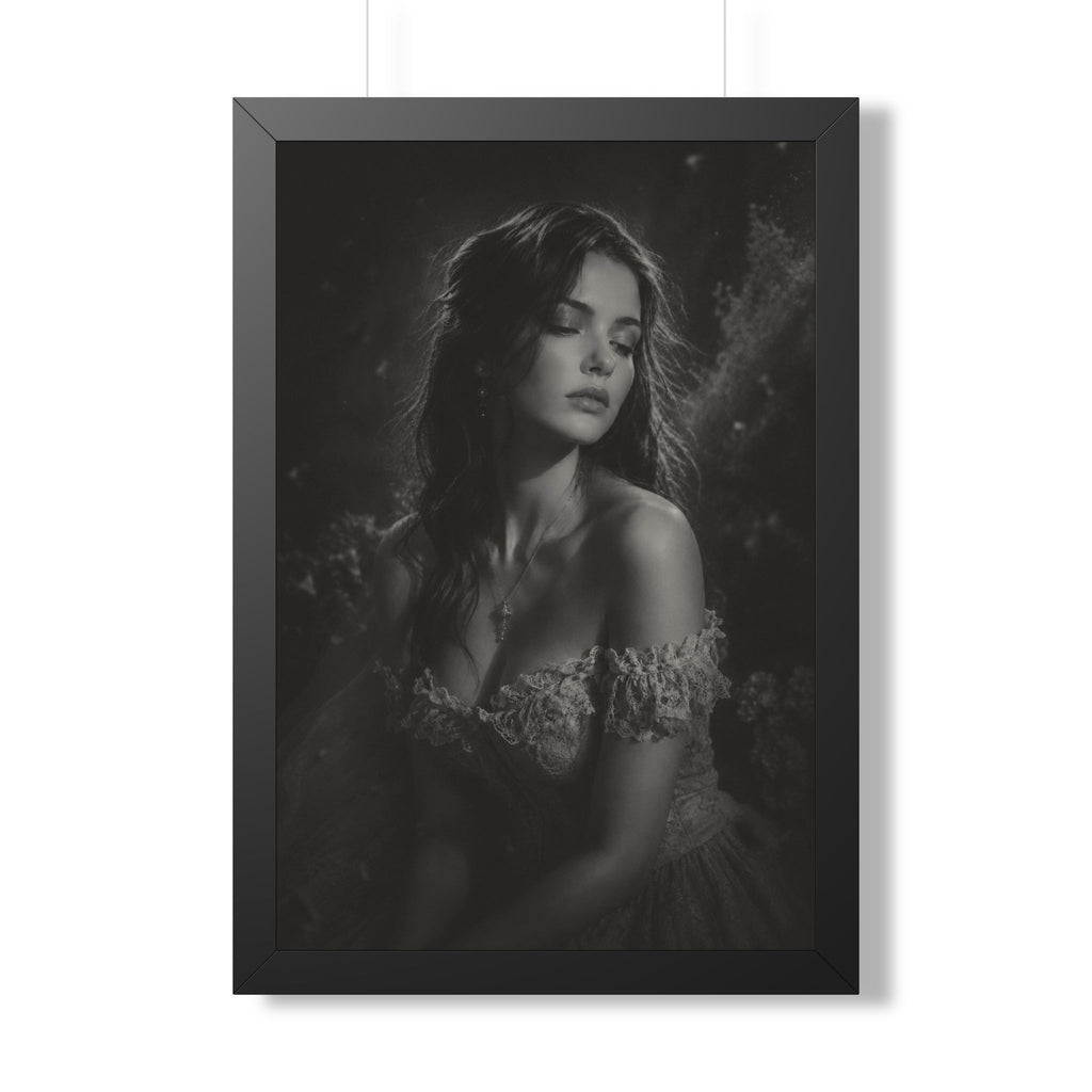 Vionelle Nocturne — Sonata of the Veil, a black and white nocturnal portrait artwork in a black frame, issued as a 1/1 HOUR1207 Archive Edition.